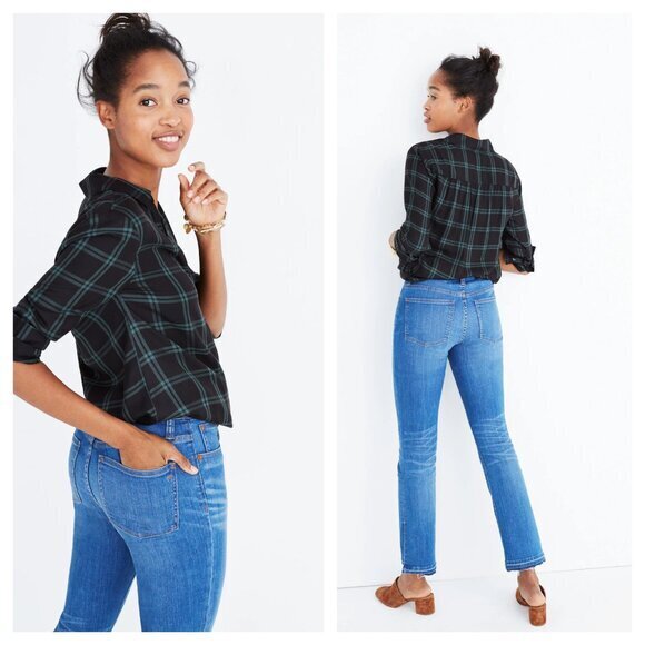 Madewell Wrap-Front Shirt in Palma Plaid M Old Vine (Black and Green Plaid) - Picture 2 of 15